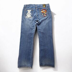 Christian Audigier Jeans Womens 17/18 Blue Denim Bootcut Skull Rose Love Pants